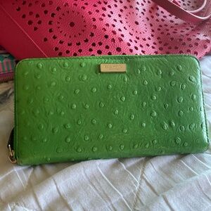 Kate Spade Bright Green Ostrich Embossed Leather Wallet